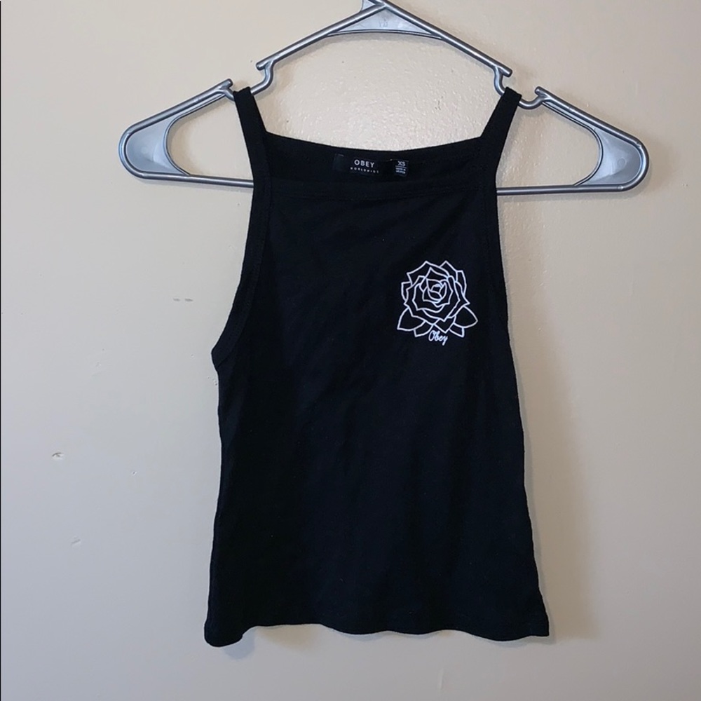 Black obey halter top